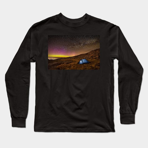 Aurora Borealis from Glyder Fawr in Snowdonia Long Sleeve T-Shirt by dasantillo